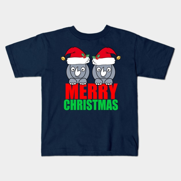 Merry Christmas Rhinos Kids T-Shirt by epiclovedesigns